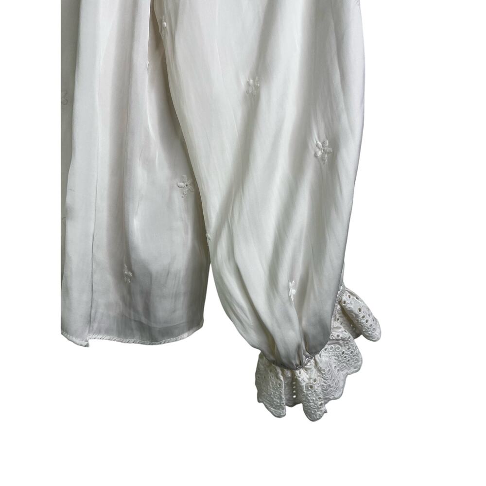 Ulla Johnson Creamy White Peasant Blouse Womens 8 Ruffle Trim Drawstring - Picture 6 of 10